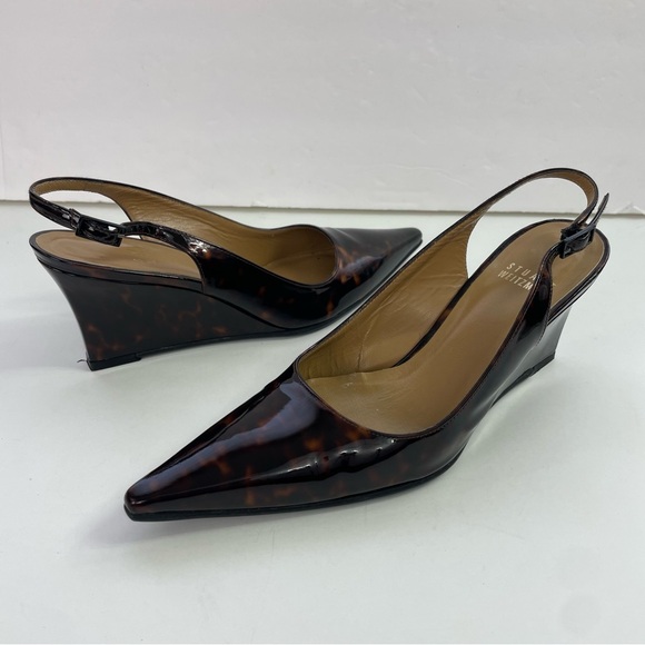 Stuart Weitzman Slingback Tortoise Shell Point-Toe Wedge Heels‎ - Picture 5 of 16